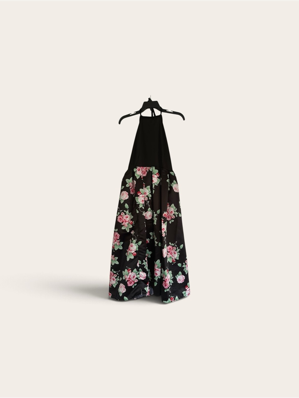 Floral Halter Maxi Dress in Black and Pink